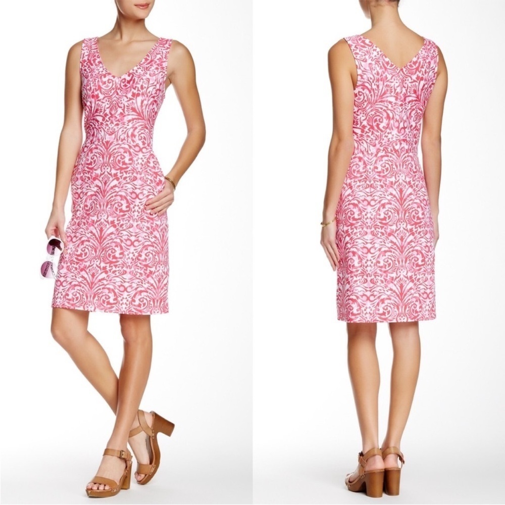 J. Mclaughlin Sleeveless V Neck Dress Sleeveless Pockets Catalina Cloth Pink S